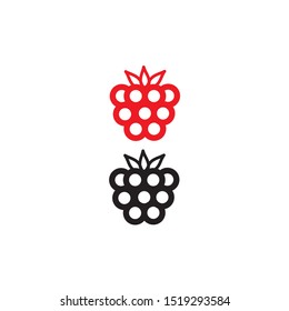Blackberry and raspberry with leaves vector icon. 