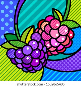 Blackberry and Raspberry pop art modern vector illustration for your design. Geometrical shape, colorful editable design elements for web and print products.