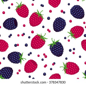 Blackberry and Raspberry Seamless Pattern. Berries Texture on White Background