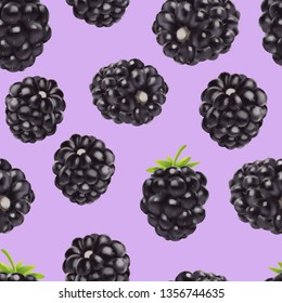 Blackberry seamless pattern. 3d realistic vector berries. Food background.