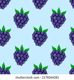 Blackberry seamless pattern. Blue background. Vector design.
