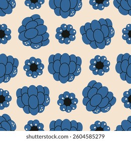 Blackberry seamless pattern. Cartoon black berries bramble endless background for wrapping paper, organic forest fruit. Vector blackberries texture.