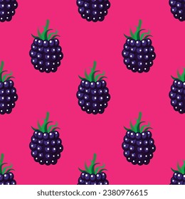 Blackberry seamless pattern on colorful background. Vector illustration.