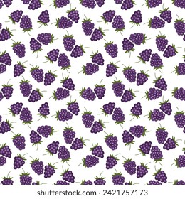 Blackberry seamless pattern on a white background. Cute hand drawn illustration