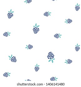 Blackberry seamless vector simple pattern on white background. Small blue berries floral fabric textile print background.
