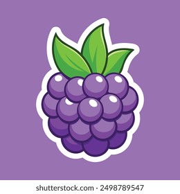Blackberry sticker isolated with white outline. Vector illustration