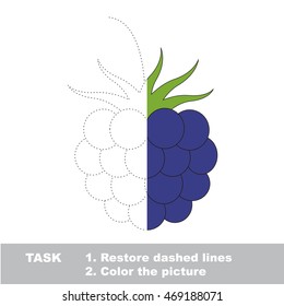 Blackberry in vector to be traced. Restore dashed line and color the picture. Easy educational kid gaming with simple level of difficulty.