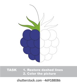 Blackberry in vector to be traced. Restore dashed line and color the picture. Easy educational kid gaming with simple level of difficulty.