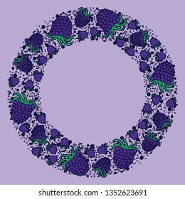 Blackberry vector circle pattern. Funny doodle healthy food on a light background.
