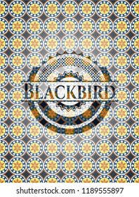 Blackbird arabic badge background. Arabesque decoration.