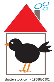 Blackbird in the feeder, vector illustration	