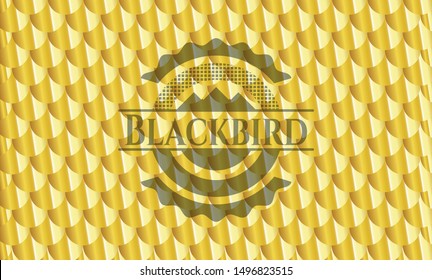 Blackbird gold badge. Scales pattern. Vector Illustration. Detailed.