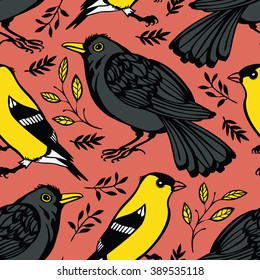Blackbird   Goldfinch background