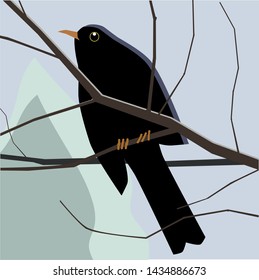 A blackbird perched on a branch of a tree