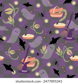 Blackbird Pies, Picnic Baskets, Bats and More for a Midnight Halloween Picnic seamless pattern print background