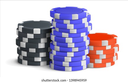 Black,blue and red poker chips stack. Casino concept. Vector illustration.