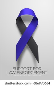 Black-blue ribbon symbolic of support for law enforcement. Vector EPS 10