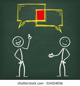 Blackboard with 2 stick man and speech bubbles. Eps 10 vector file.