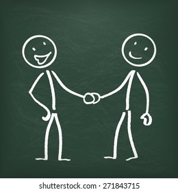 Blackboard with 2 stickman with a handshake. Eps 10 vector file.