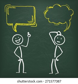 Blackboard with 2 stickman and speech bubbles. Eps 10 vector file.