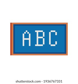 Blackboard, ABC, pixel art icon, school board Isolated vector illustration. Design for logo, sticker and app.