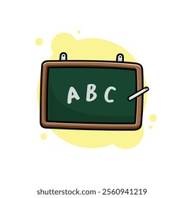 Blackboard with ABC Written on it Using White Chalk. Cartoon Icon Vector Illustration. Isolated background. School office stationery supplies