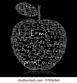 Blackboard with apple made of equations and formula