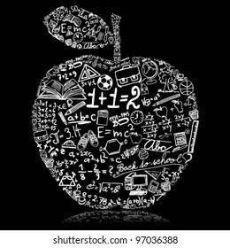 Blackboard with apple made of school symbols