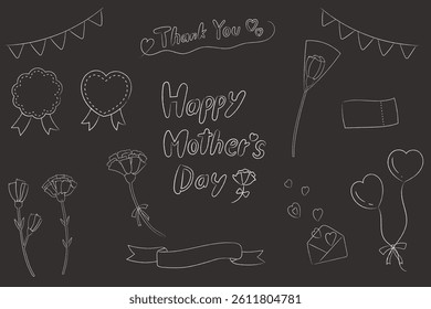 Blackboard art style Mother's Day line drawing illustration set