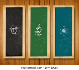 Blackboard "back to school" banners. Vector illustration.