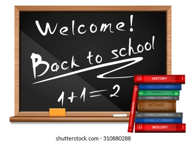 Blackboard. Back to school. Books. Vector