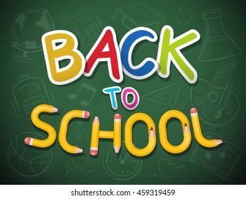 Blackboard with back to school text and chalk drawn icons vectors illustration