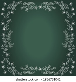 Fondo de pizarra, tacto de tiza, marco análogo de vegetación pintado a mano, marco decorativo gobernado