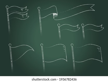 Blackboard background, chalk touch, hand-painted triangle flag ribbon illustration set