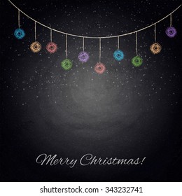 Blackboard background with drawing christmas decor. Vector texture EPS10