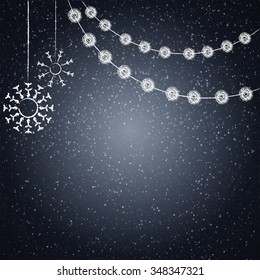 Blackboard background with drawing christmas decor. Vector illustration