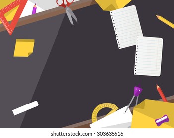 Blackboard background with school supplies and space for text