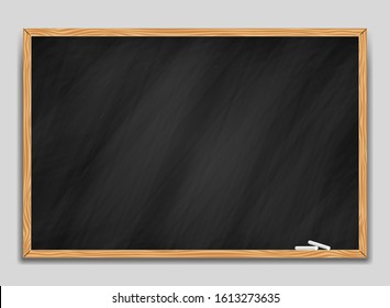 Blackboard background and wooden frame. Rubbed out dirty chalkboard. Vector illustration.