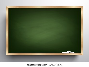 Blackboard background and wooden frame, rubbed out dirty chalkboard, vector illustration