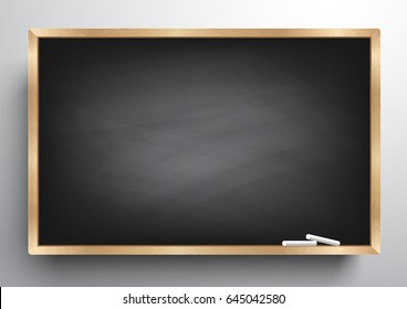 Blackboard background and wooden frame, rubbed out dirty chalkboard, vector illustration