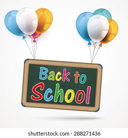 Blackboard with baloons and text "back to school. Eps 10 vector file.