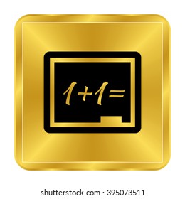 Blackboard - black vector icon;  gold button