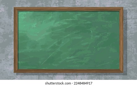 Blackboard in cement wall background for copy space , message, information, text , advertisement , announcement and other. blank chalkboard vector illustration. copy space mockup template display