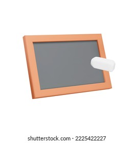 Blackboard and chalk 3d icon. Isolated object on transparent background