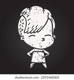 blackboard chalk cartoon squinting girl in dress
