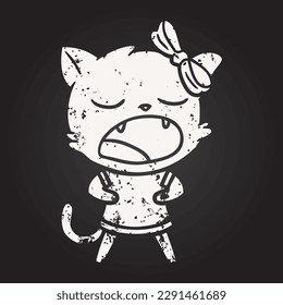 blackboard chalk cartoon yawning cat
