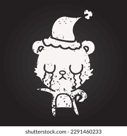tiza de pizarra llorando mano dibujada dibujo de un oso con sombrero de santa