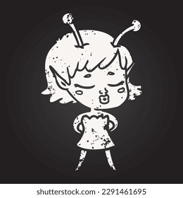 blackboard chalk cute alien girl cartoon