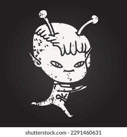 blackboard chalk cute cartoon alien girl