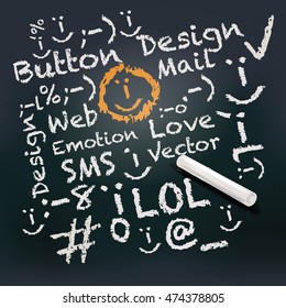 Blackboard and chalk with emoticons